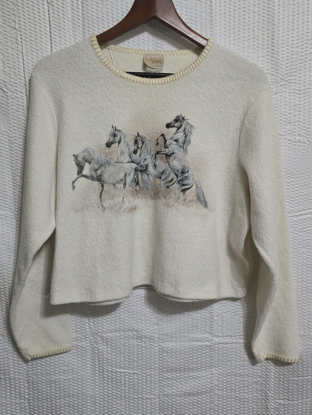 Artisan Horse Graphic Boxy Cropped Sweatshirt Equestrian Cream